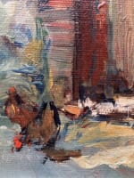 Tableau ancien cour de maison et basse cour en été signé Soler cadre HST - Miniature 6