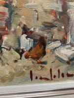 Tableau ancien cour de maison et basse cour en été signé Soler cadre HST - Miniature 7