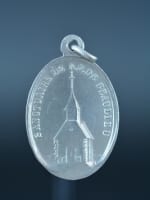 Cute French silver religious medal, pendant, Our Lady of good Help of Beaulieu - Miniature 2