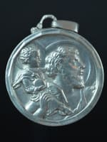 Art Deco French religious medal Pendant Silver Faithful Virgin signé - Miniature 2