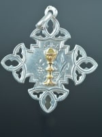 19thc religious communion medal pendant silver 18k gold chalice - Miniature 1