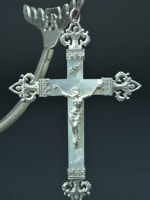 19thc fine large religious pectoral cross sterling silver & mother of pearl - Miniature 7