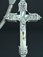 19thc gorgeous large religious pectoral cross sterling silver & mother of pearl - Miniature 3
