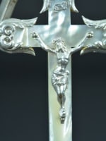 19thc gorgeous large religious pectoral cross sterling silver & mother of pearl - Miniature 4