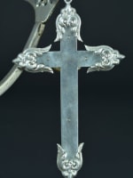 19thc gorgeous large religious pectoral cross sterling silver & mother of pearl - Miniature 7