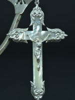 19thc gorgeous large religious pectoral cross sterling silver & mother of pearl - Miniature 8