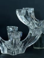 Art Deco Modernist Glass Val Saint Lambert 2 table candelsticks 8 Candels Crystal - Miniature 1