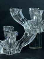 Art Deco Modernist Glass Val Saint Lambert 2 table candelsticks 8 Candels Crystal - Miniature 6