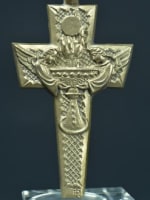 Gorgeous Modernist religious bronze pectoral cross by Tschudin Art Deco Angels - Miniature 1