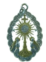 Antique bronze religious medal pendant Guardian angel of the Most Holy Sacrament - Miniature 1