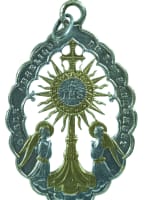 Antique bronze religious medal pendant Guardian angel of the Most Holy Sacrament - Miniature 2