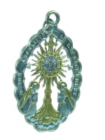 Antique bronze religious medal pendant Guardian angel of the Most Holy Sacrament - Miniature 5