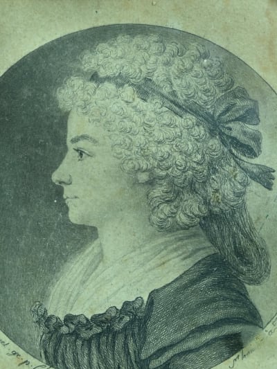 Ancien portrait Suisse Valais Marguerite de Nucé physionotrace Chrétien XVIIIe