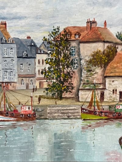 Tableau ancien le port d'Honfleur Vieux bassin, marine Henri Plubel Normandie