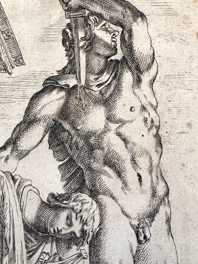 Gravure ancienne antique homme nu suicide du Galate François Perrier XVIIe