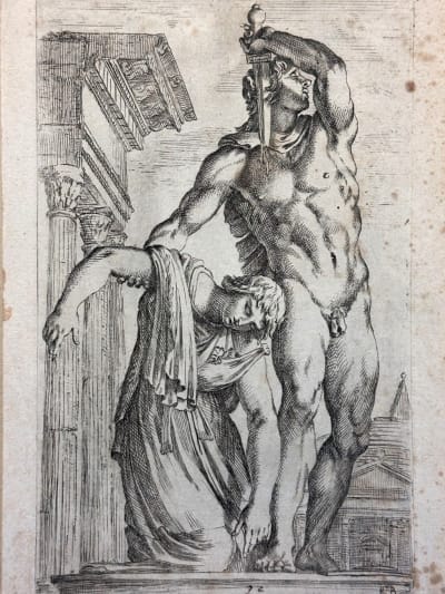 Gravure ancienne antique homme nu suicide du Galate François Perrier XVIIe