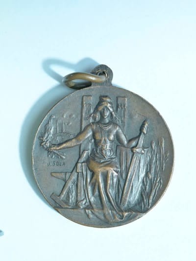 Ancienne médaille religieuse solidarité art nouveau Sola Catalogne bronze 1906