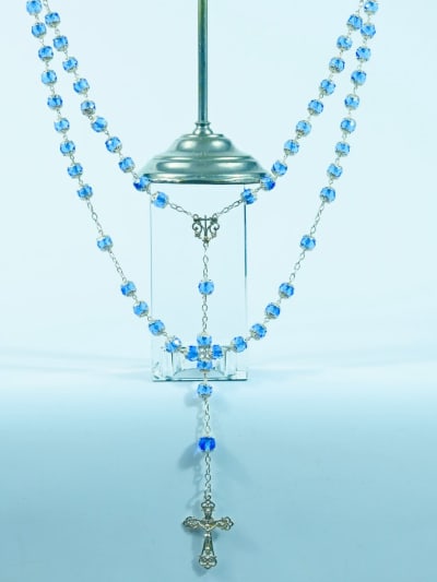 Large antique french rosary silver & blue glass all caped signed 1895