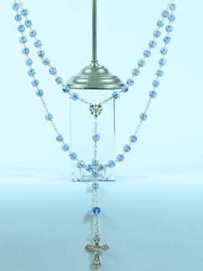 Large antique french rosary silver & blue glass all caped signed 1895