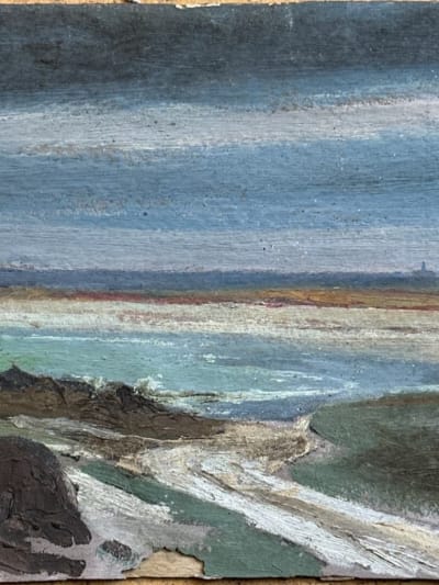 Ancien tableau peintre breton marine ciel rivage entourage Édouard Doigneau n°1