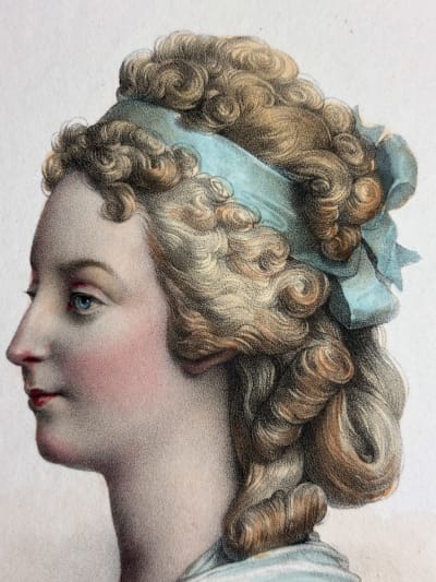 Ancienne gravure portrait Madame Royale de profil couleurs Louis XVI Delpech