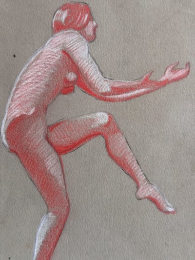 Ancien dessin portrait jeune femme nue danseuse école Chicago art nouv V.M LLONA