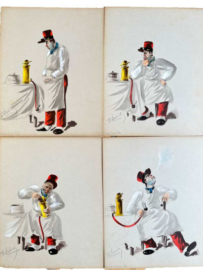 Ancien tableau pipe turque tabac narguilé chicha collection signé Robert XIXe