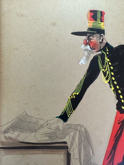 Ancien tableau militaria portrait militaire mariage Caen caricature Robert x 3