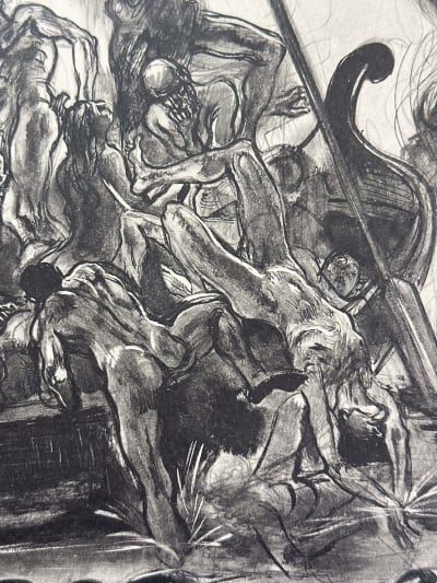 Lithographie, Eddy, Legrand naufrage enfer Dante homme corps nu entrelacé bateau