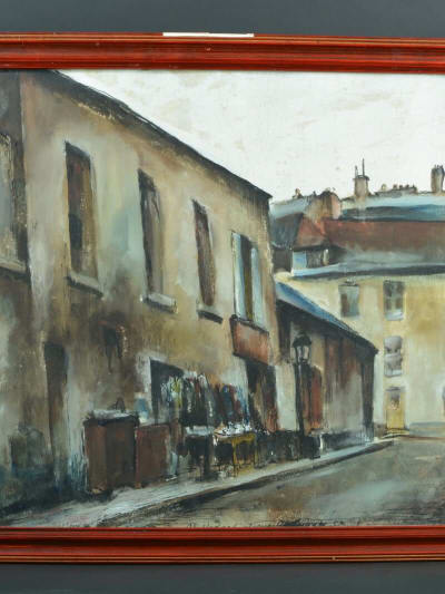 Tableau ancien vue de la rue Saint Médard 5e Paris Art Deco Cesar Bron Vlaminck