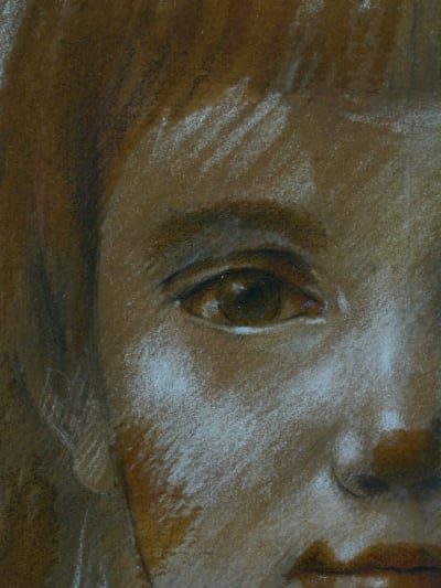 Beau tableau ancien portrait d'enfant jeune fille signé M. Bertin