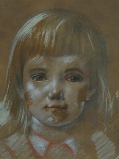 Beau tableau ancien portrait d'enfant jeune fille signé M. Bertin
