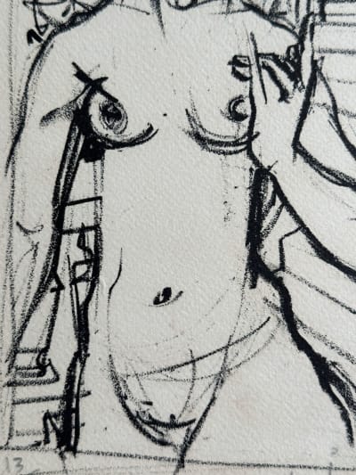 Ancienne lithographie érotique femme nue Daniel Du Janerand nue bleu 1950 x 2