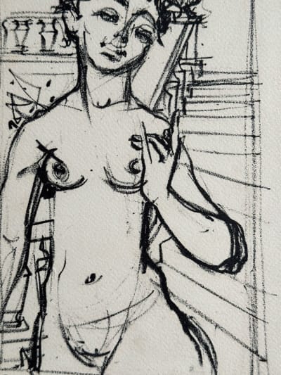 Ancienne lithographie érotique femme nue Daniel Du Janerand nue bleu 1950 x 2