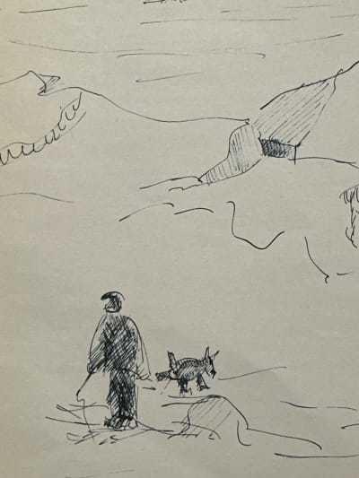 Dessin ancien école bretonne promeneur bord de mer Alexandre Minguet Pont-Aven