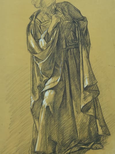 Ancien tableau dessin portrait d'homme école française renaissance Aug. Bigand