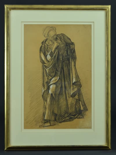 Ancien tableau dessin portrait d'homme école française renaissance Aug. Bigand