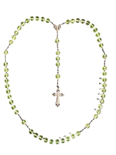 Ancien chapelet perles de verre en Ouraline à facette France Rosary
