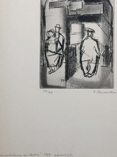 Ancienne aquatinte 1954, signée Felicia Pacanaska correspondance au métro