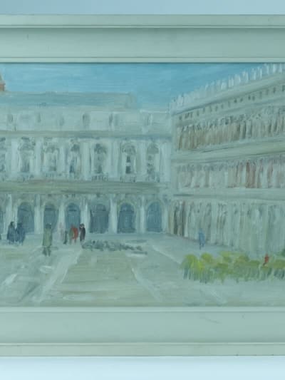 Tableau ancien vue animée de la place Saint Marc Venise arcades Henri Reiter