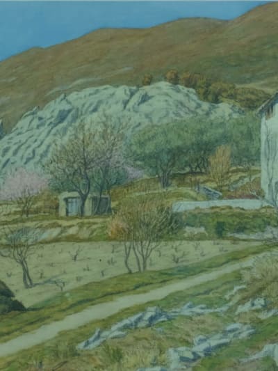 Henri Rivière ancien dessin paysage Drôme Nyons maisons Art Nouveau Provence pin