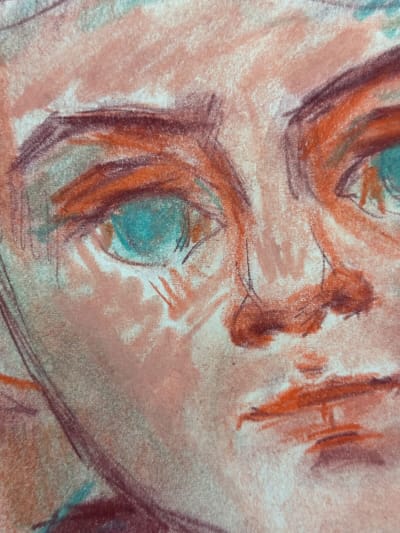 Ancien pastel sur papier, XXe signé Matilda Ulmu 1969 portrait enfant Judaïca