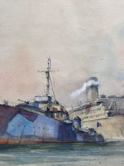 Tableau ancien marine bateau marine vaisseau de guerre Léopard paquebot Pasteur