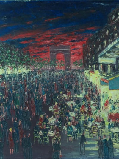Tableau ancien Paris les Champs-Élysées Raymond François Georges V cinéma