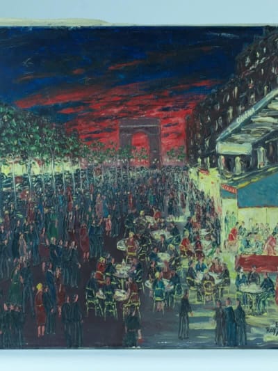 Tableau ancien Paris les Champs-Élysées Raymond François Georges V cinéma