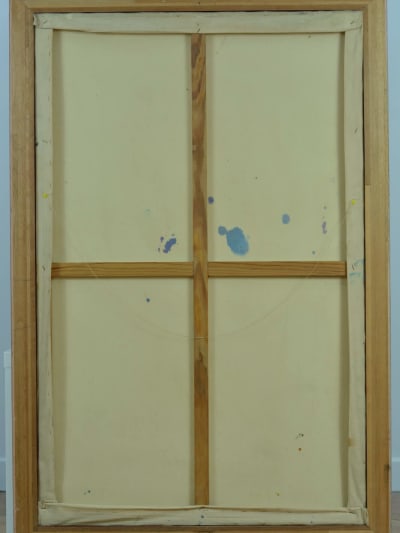 Grand tableau nature morte bouquet de fleurs Ipomée Volubilis signé 138 cm déco