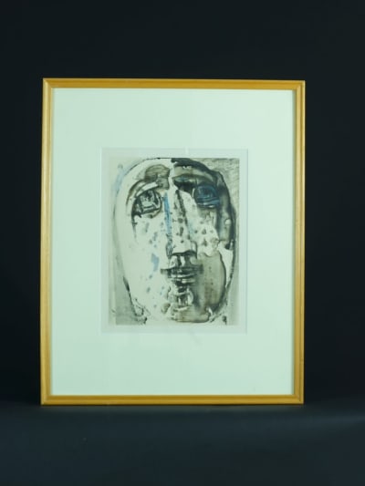 Ancien portrait Art déco visage signé Henry de Waroquier aquarelle dessin 1929