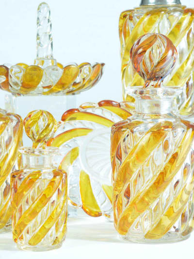 Ancien ensemble de toilette en cristal St Louis Baccarat parfum flacons bijoux