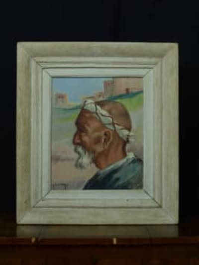Tableau ancien orientaliste Maroc portrait homme Kasbah Diera HST Etienne Dinet