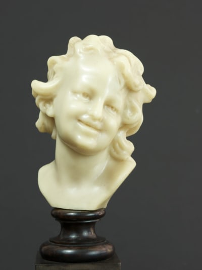 Ancien buste tête d'enfant rieur Jean Baptiste Carpeaux cire XIXe socle